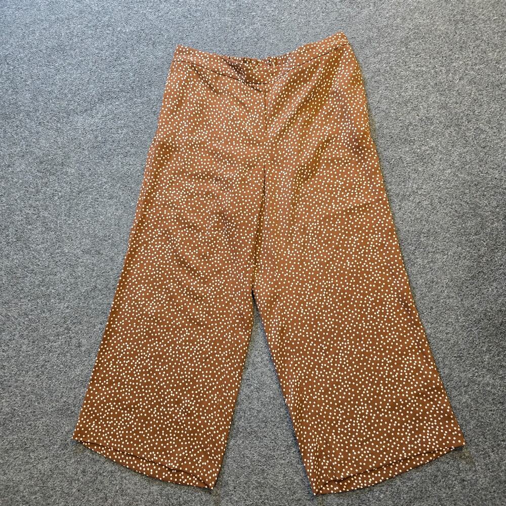 J Jill Pants Womens Medium Brown Polka Dot Crop Capri Wide Leg Pull On Casual